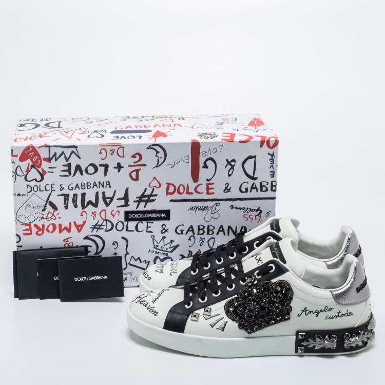 مملوكة مسبقًا Dolce & Gabbana White Leather Crown Patch Low Top Sneakers Size 43
