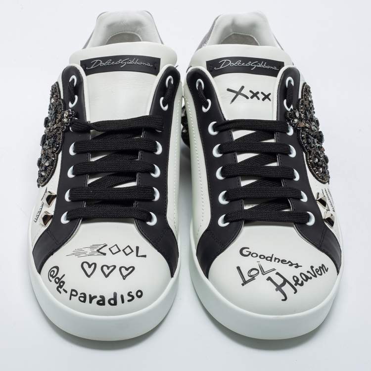 مملوكة مسبقًا Dolce & Gabbana White Leather Crown Patch Low Top Sneakers Size 43