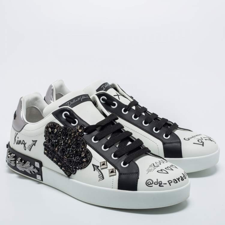 مملوكة مسبقًا Dolce & Gabbana White Leather Crown Patch Low Top Sneakers Size 43