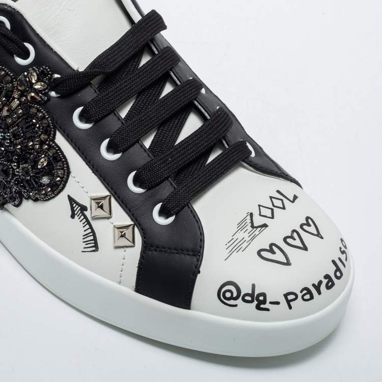 مملوكة مسبقًا Dolce & Gabbana White Leather Crown Patch Low Top Sneakers Size 43