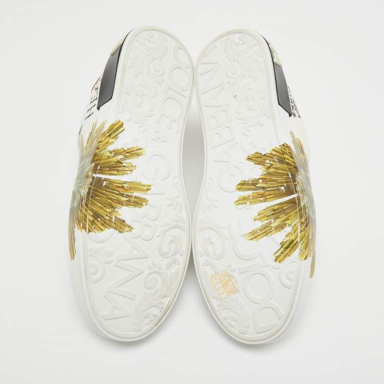 مملوكة مسبقًا Dolce & Gabbana White Leather Amore Est Vitae Print Low Top Sneakers Size 43