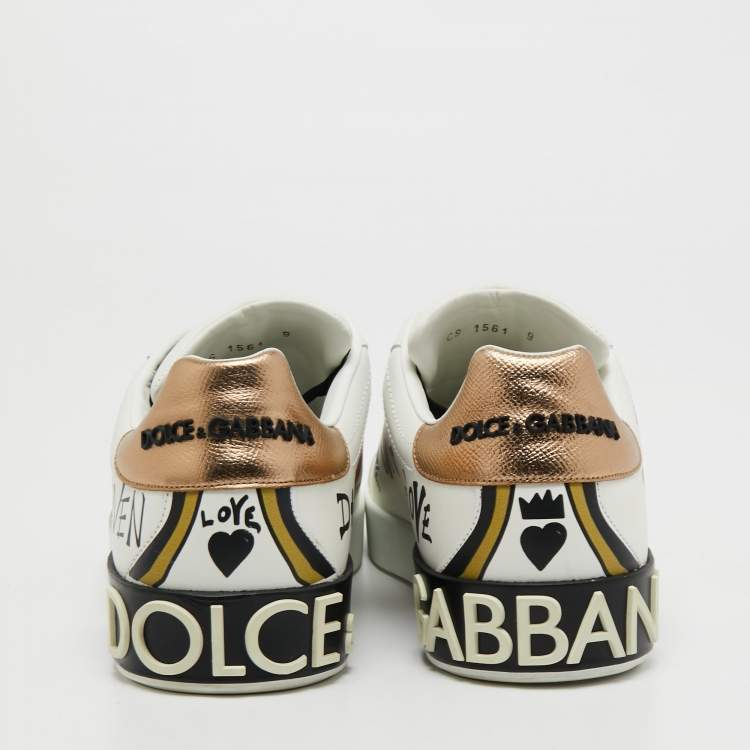 مملوكة مسبقًا Dolce & Gabbana White Leather Amore Est Vitae Print Low Top Sneakers Size 43