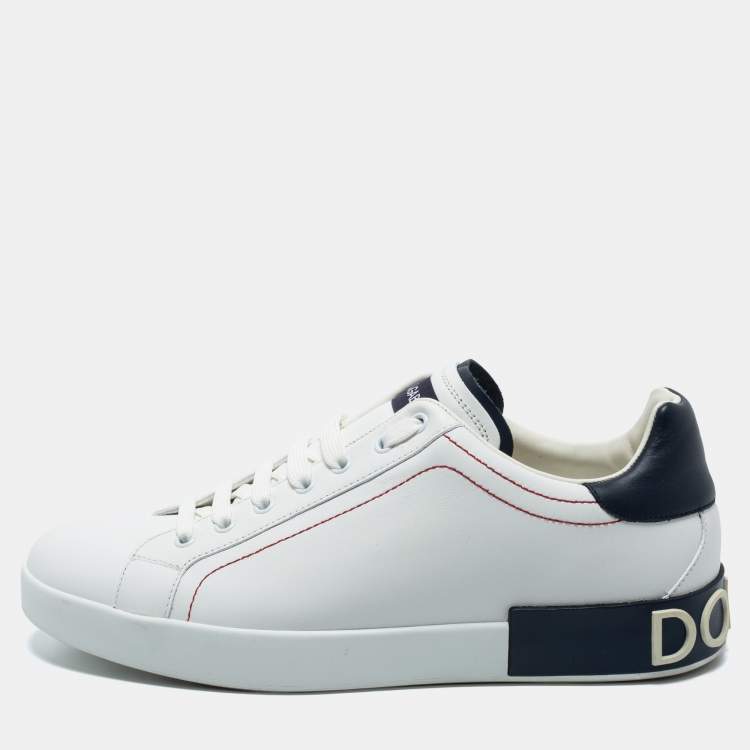 Pre Owned Dolce & Gabbana White Leather Logo Detail Low Top Sneakers Size 44