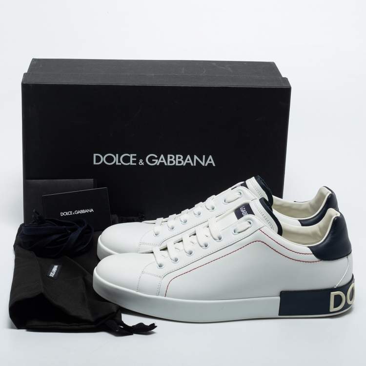 Pre Owned Dolce & Gabbana White Leather Logo Detail Low Top Sneakers Size 44