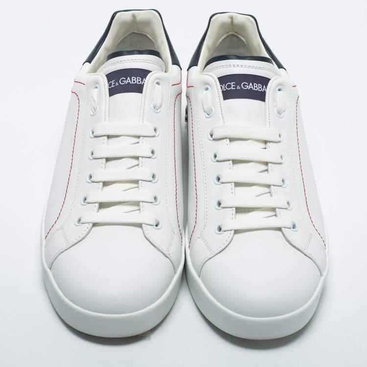 Pre Owned Dolce & Gabbana White Leather Logo Detail Low Top Sneakers Size 44