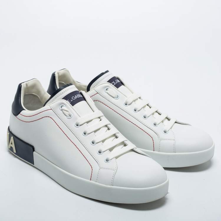 Pre Owned Dolce & Gabbana White Leather Logo Detail Low Top Sneakers Size 44