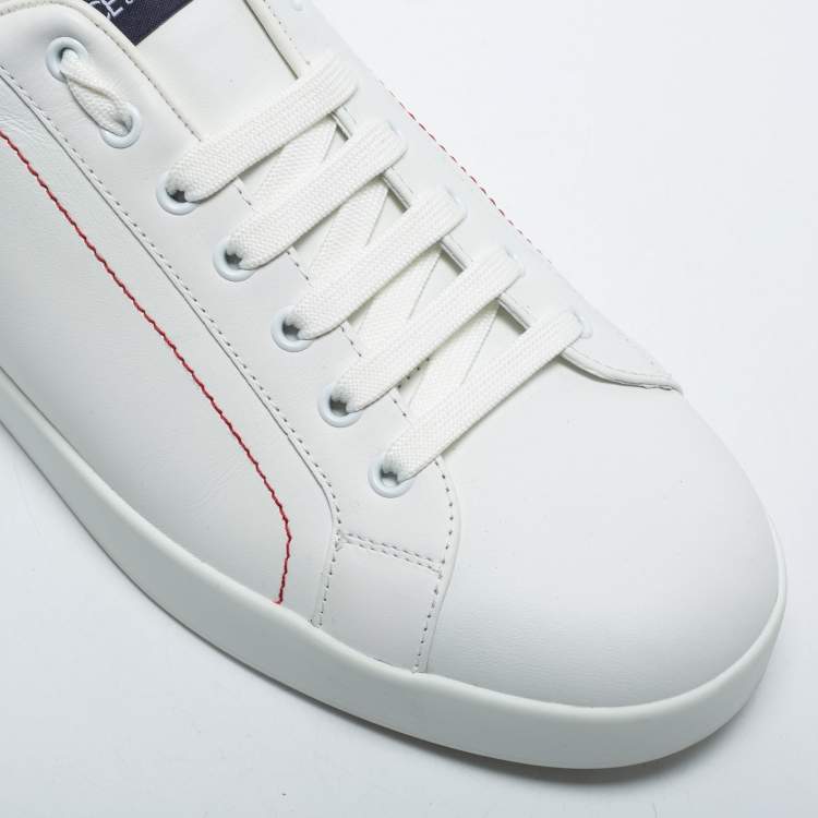 Pre Owned Dolce & Gabbana White Leather Logo Detail Low Top Sneakers Size 44
