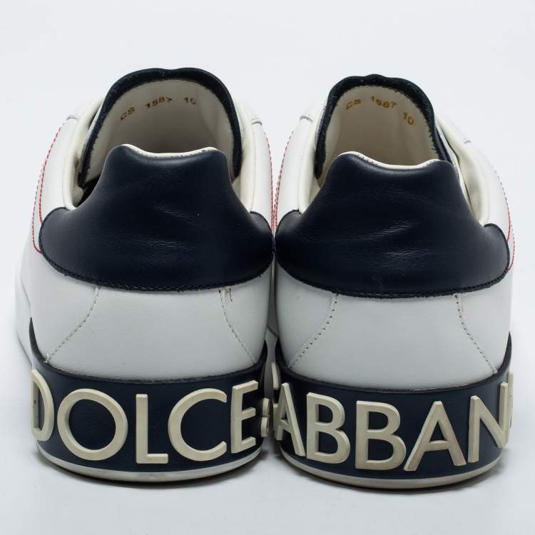 Pre Owned Dolce & Gabbana White Leather Logo Detail Low Top Sneakers Size 44