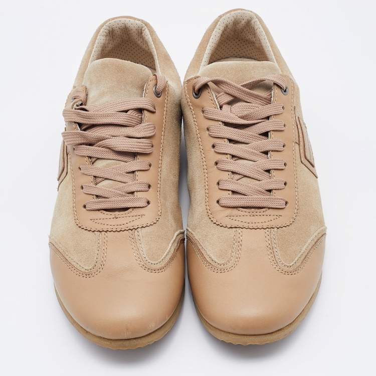 Pre Owned Dolce & Gabbana Beige/Brown Leather and Suede Low Top Sneakers Size 41