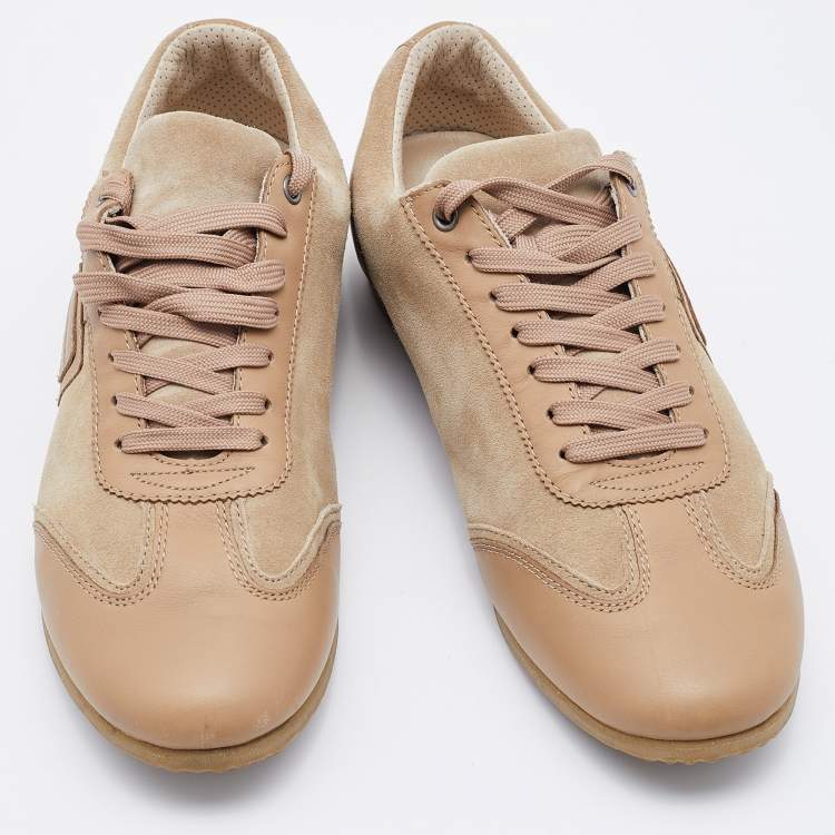 Pre Owned Dolce & Gabbana Beige/Brown Leather and Suede Low Top Sneakers Size 41