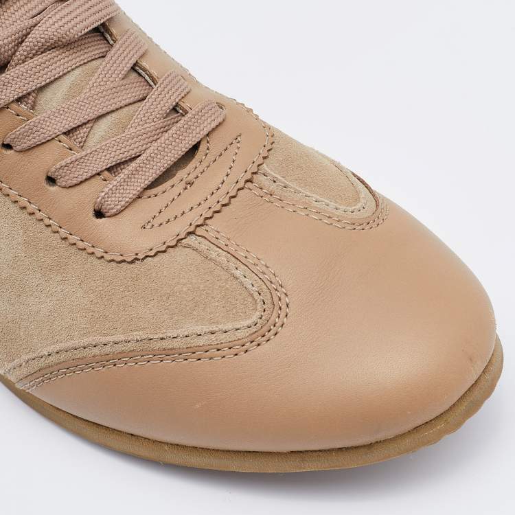 Pre Owned Dolce & Gabbana Beige/Brown Leather and Suede Low Top Sneakers Size 41