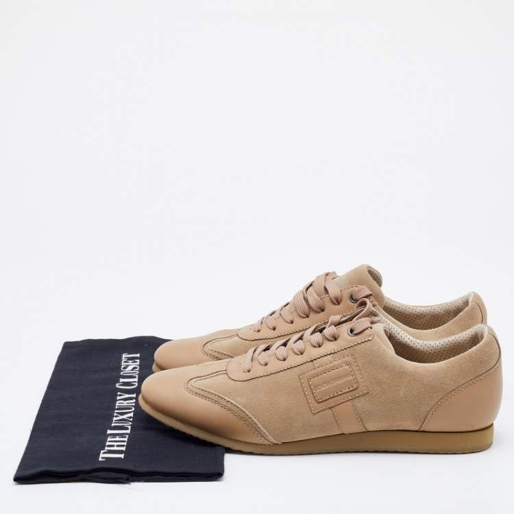 Pre Owned Dolce & Gabbana Beige/Brown Leather and Suede Low Top Sneakers Size 41