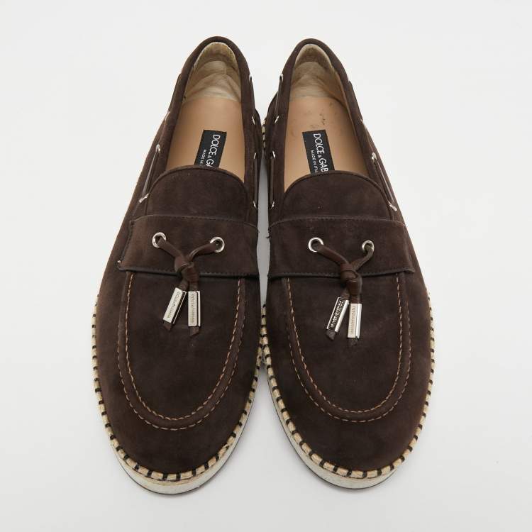 Pre Owned Dolce & Gabbana Brown Suede Slip On Loafers Size 45 