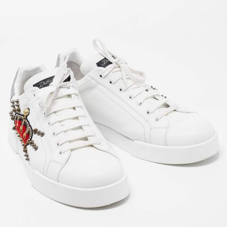 Pre Owned Dolce & Gabbana White Leather Portofino Low Top Sneakers Size 44.5