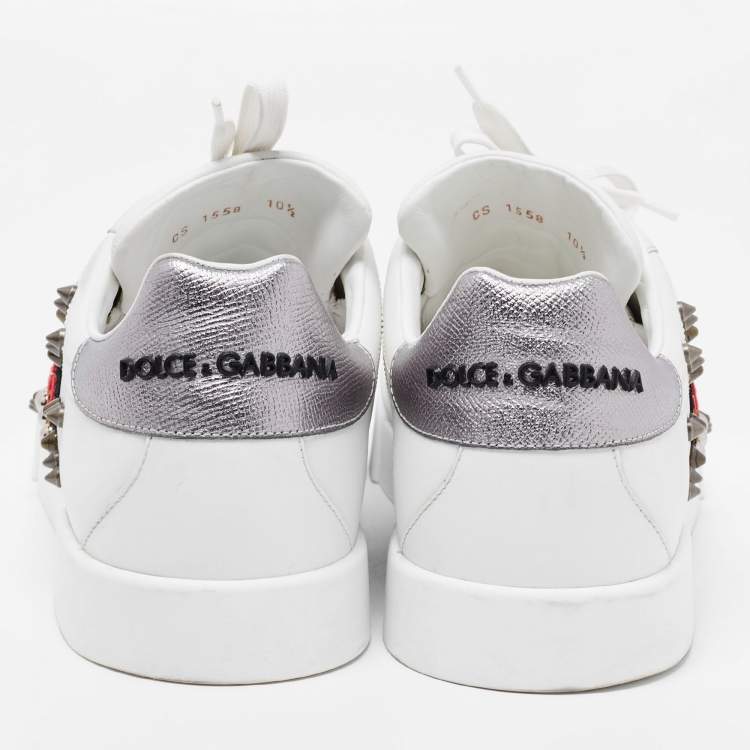 Pre Owned Dolce & Gabbana White Leather Portofino Low Top Sneakers Size 44.5