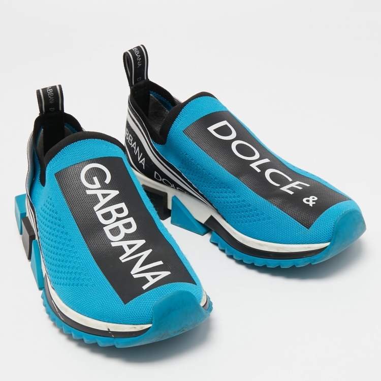 Pre Owned Dolce & Gabbana Light Blue Knit Fabric Sorrento Sneakers Size 41