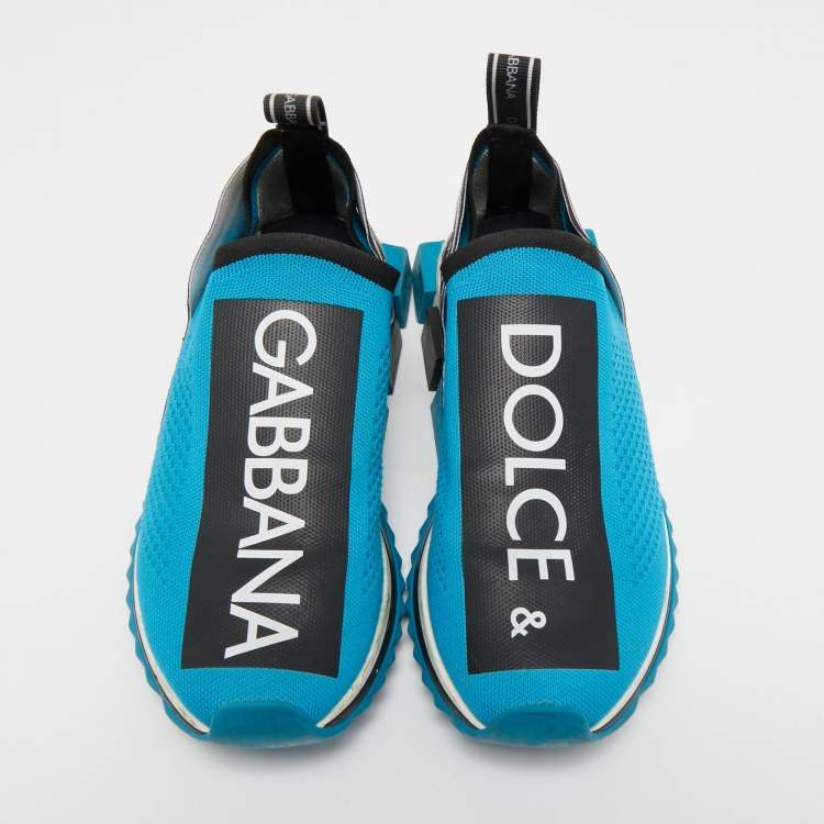 Pre Owned Dolce & Gabbana Light Blue Knit Fabric Sorrento Sneakers Size 41