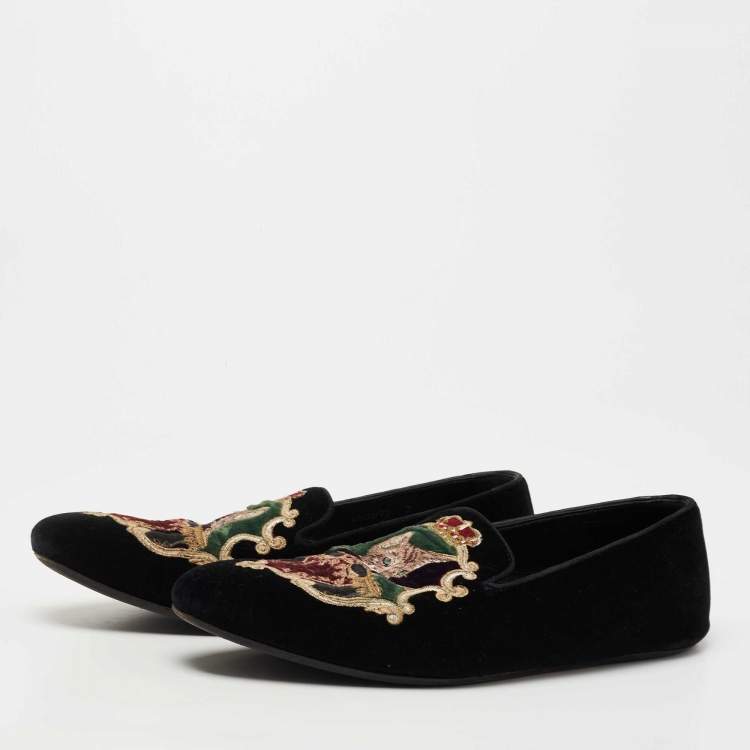 Dolce & Gabbana Black Velvet Embroidered Smoking Slippers Size 41 Dolce &  Gabbana | TLC
