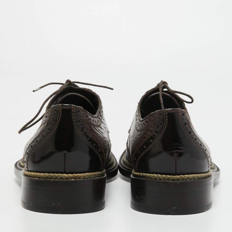 Pre Owned Dolce & Gabbana Brown/Black Baroque Ostrich Leather Lace Up Derby Size 41.5