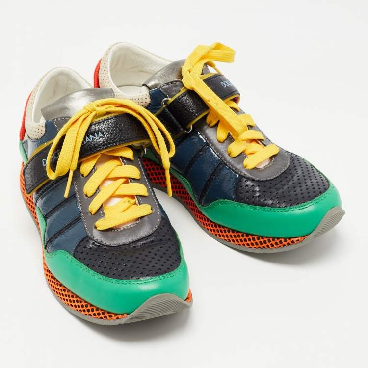 Pre Owned Dolce & Gabbana Multicolor Patent And Perforated Leather Low Top Sneakers Size 39