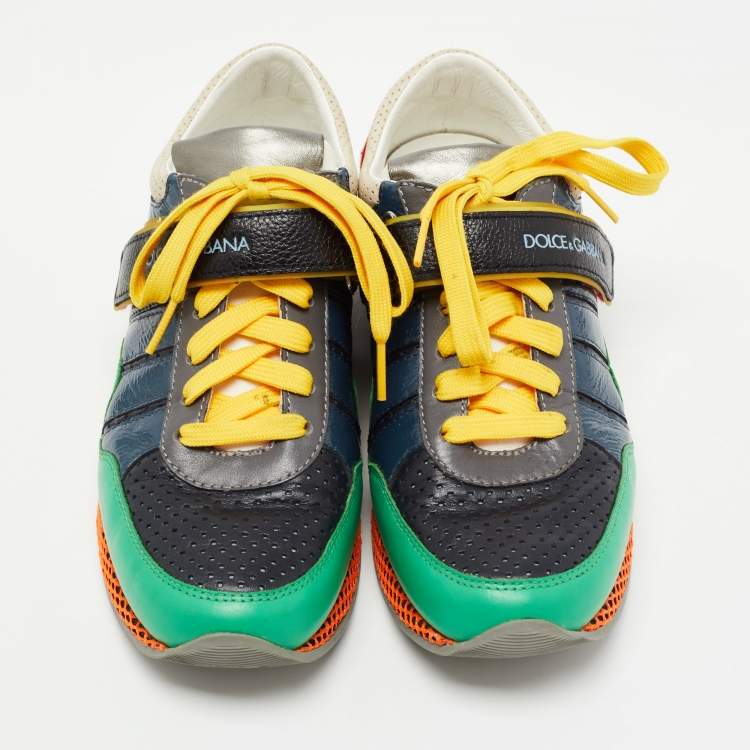 Pre Owned Dolce & Gabbana Multicolor Patent And Perforated Leather Low Top Sneakers Size 39