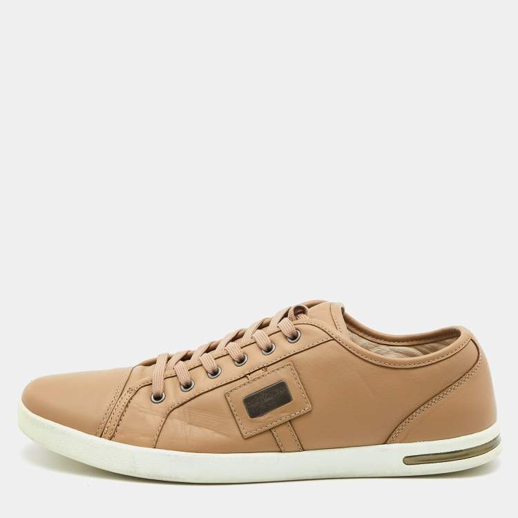 Pre Owned Dolce & Gabbana Light Brown Leather Low Top Sneakers Size 44.5