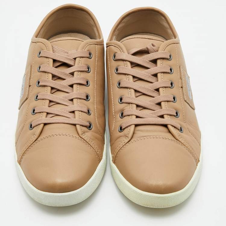 Pre Owned Dolce & Gabbana Light Brown Leather Low Top Sneakers Size 44.5