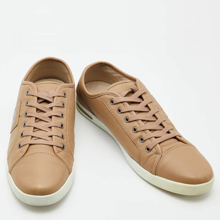 Pre Owned Dolce & Gabbana Light Brown Leather Low Top Sneakers Size 44.5