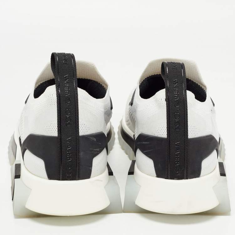 Pre Owned Dolce & Gabbana White/Black Knit Fabric Sorrento Slip On Sneakers Size 45