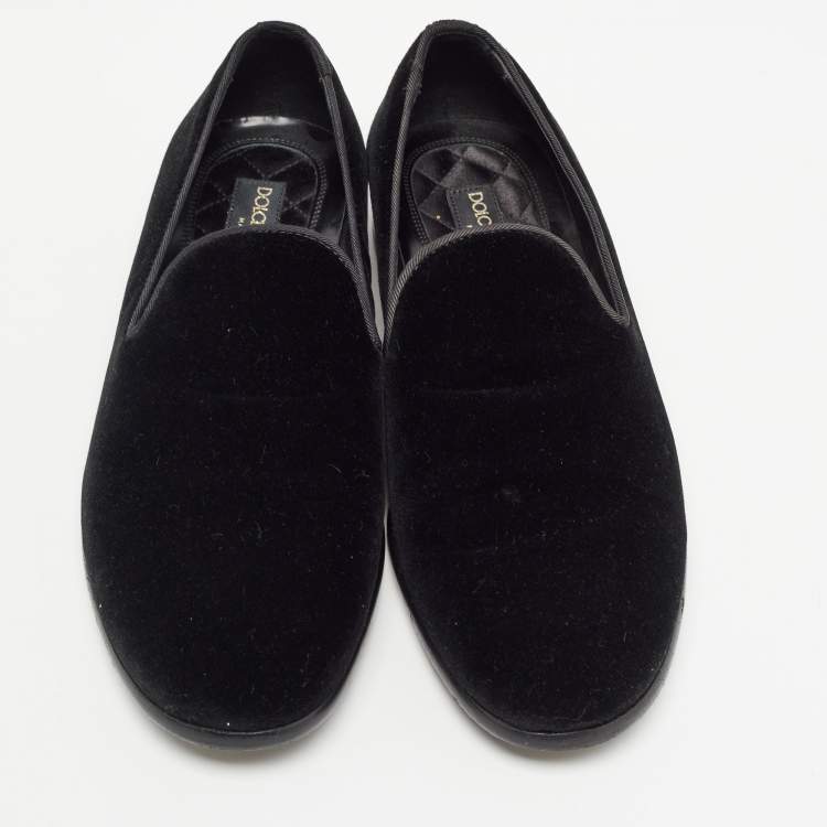 Pre Owned Dolce & Gabbana Black Velvet Slip On Loafers Size 41