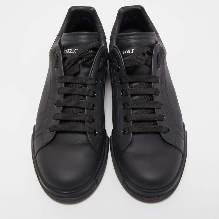 Pre Owned Dolce & Gabbana Black Leather Portofino Low Top Sneakers Size 45