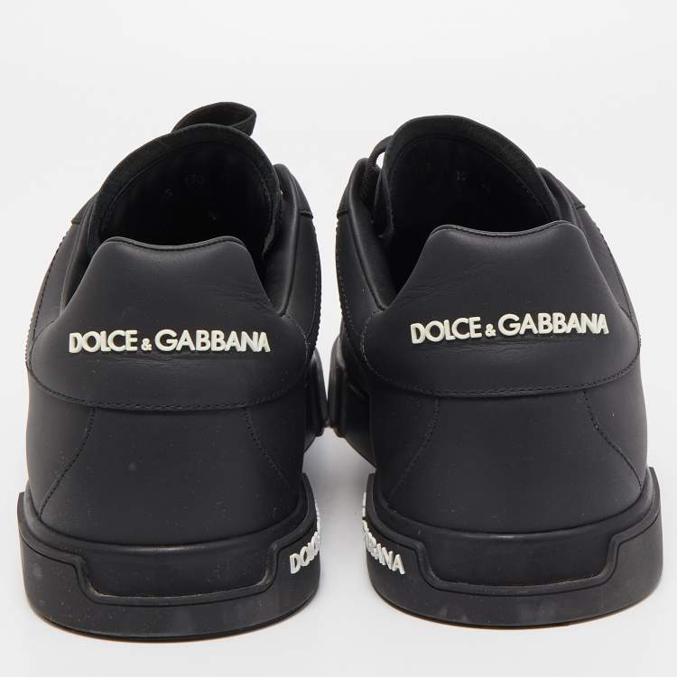 Pre Owned Dolce & Gabbana Black Leather Portofino Low Top Sneakers Size 45