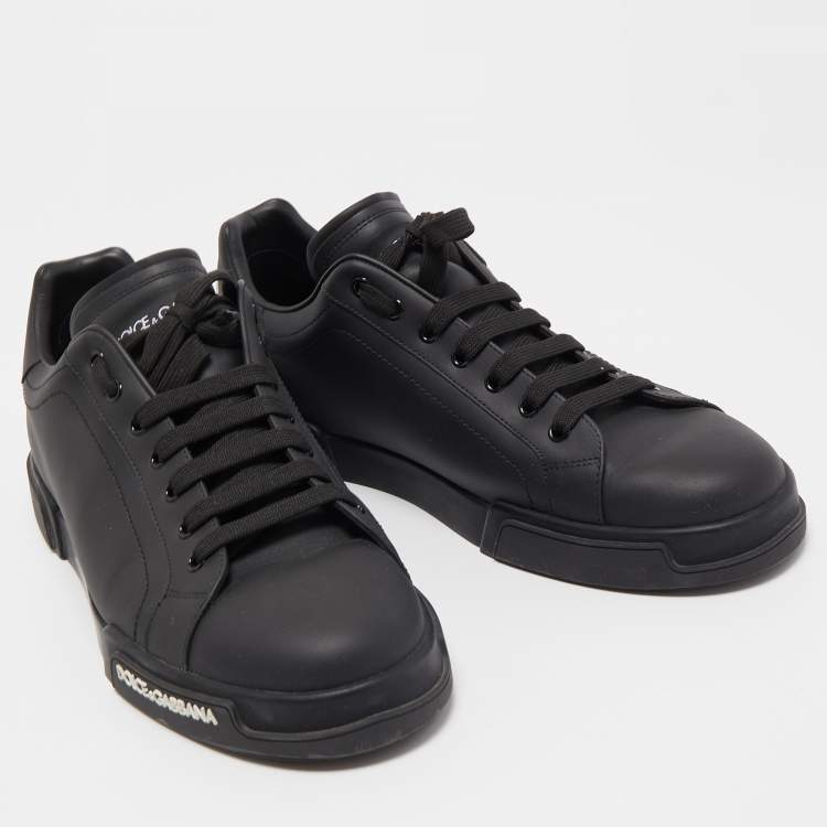 Pre Owned Dolce & Gabbana Black Leather Portofino Low Top Sneakers Size 45