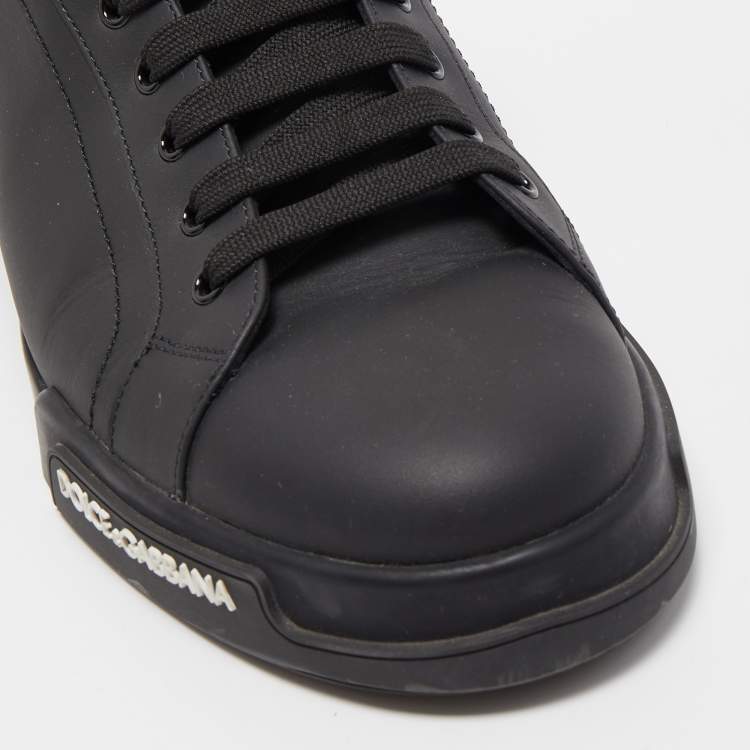 Pre Owned Dolce & Gabbana Black Leather Portofino Low Top Sneakers Size 45