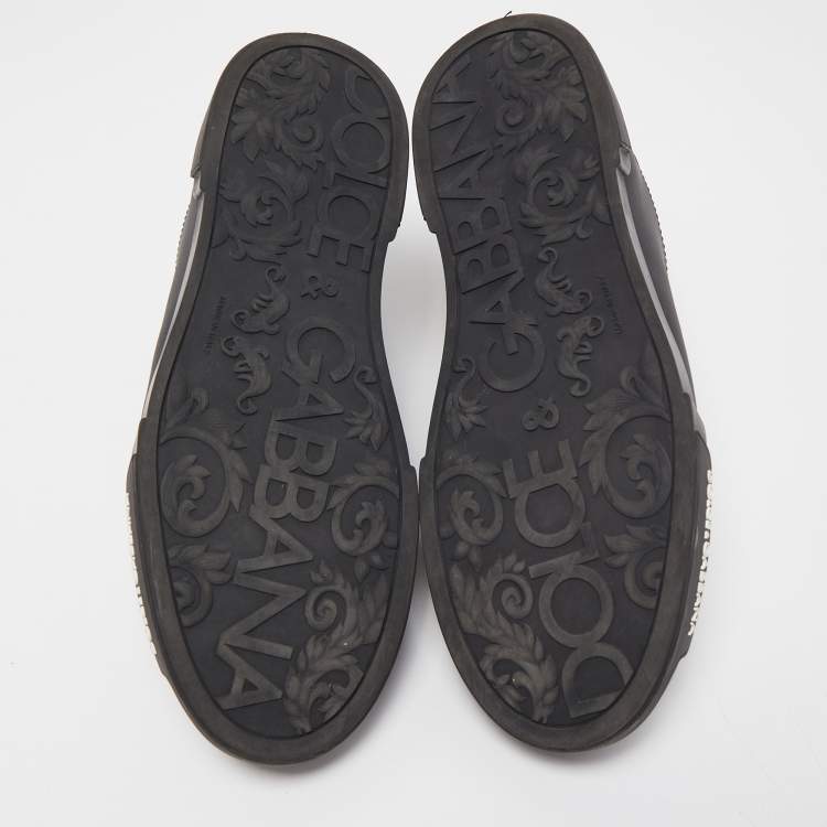 Pre Owned Dolce & Gabbana Black Leather Portofino Low Top Sneakers Size 45