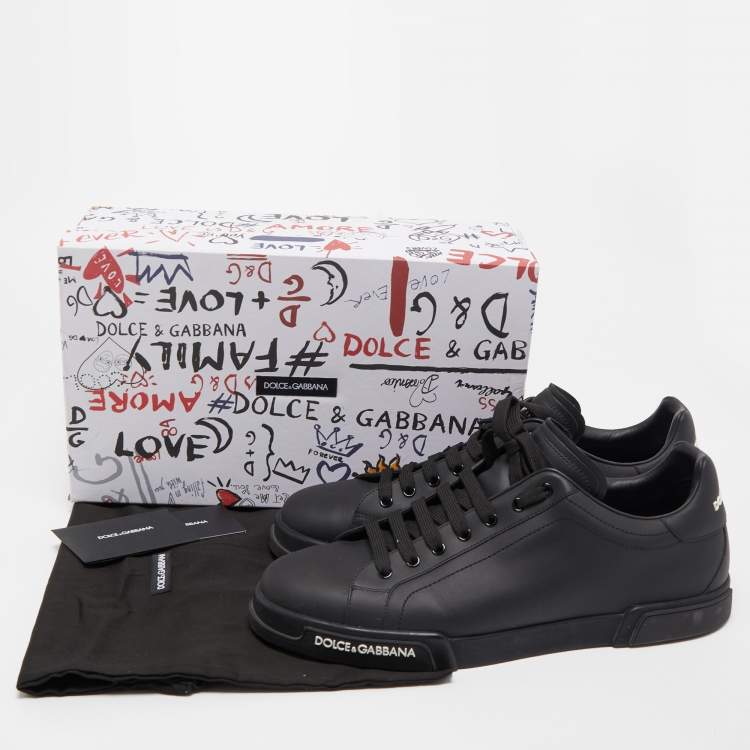 Pre Owned Dolce & Gabbana Black Leather Portofino Low Top Sneakers Size 45