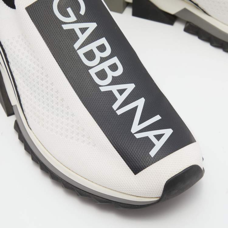 Pre Owned Dolce & Gabbana White/Black Logo Print Knit Fabric Sorrento Sneakers Size 43.5