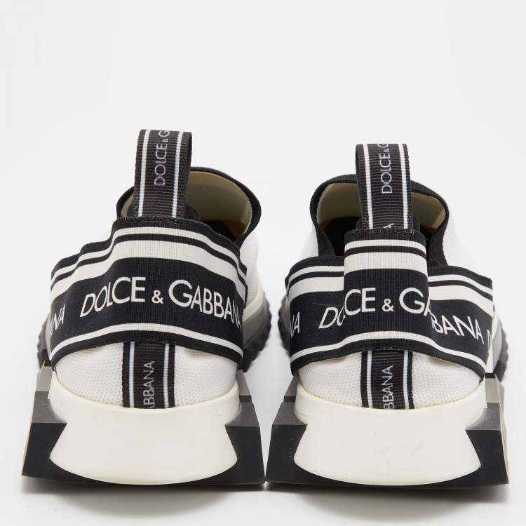 Pre Owned Dolce & Gabbana White/Black Logo Print Knit Fabric Sorrento Sneakers Size 43.5