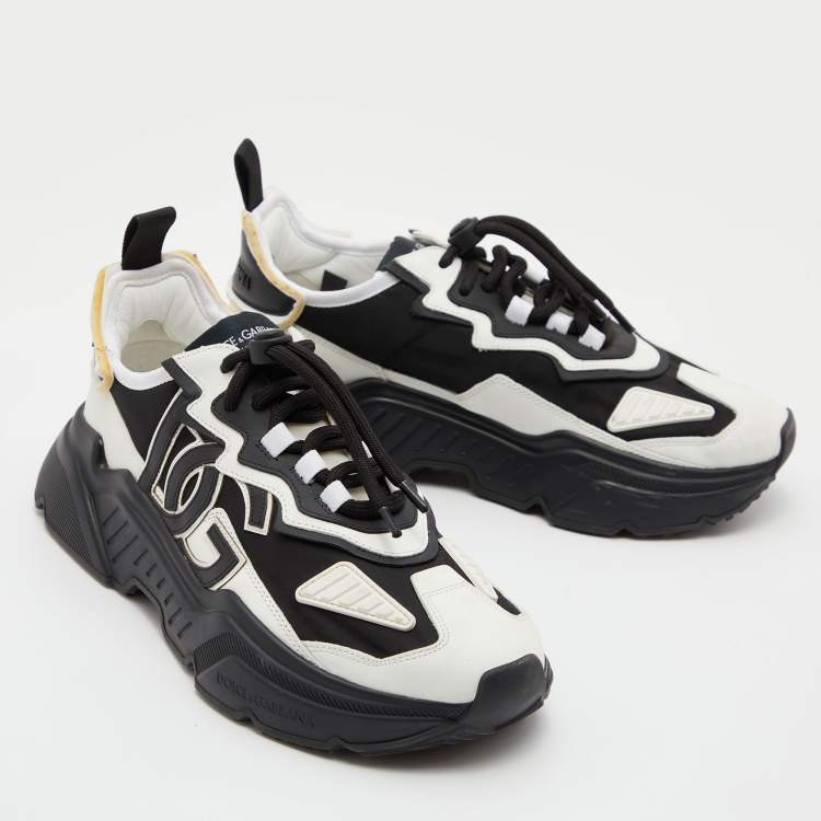 Pre Owned Dolce & Gabbana Black/White Leather and Nylon Low Top Sneakers Size 42