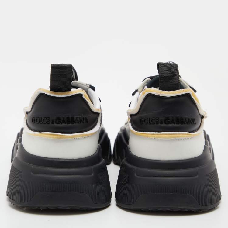 Pre Owned Dolce & Gabbana Black/White Leather and Nylon Low Top Sneakers Size 42