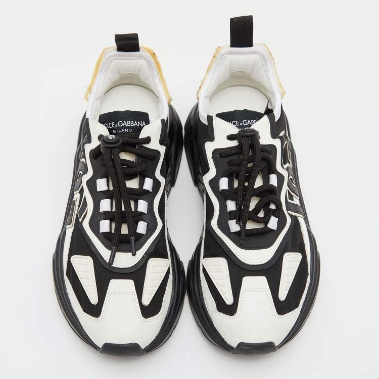 Pre Owned Dolce & Gabbana Black/White Leather and Nylon Low Top Sneakers Size 42