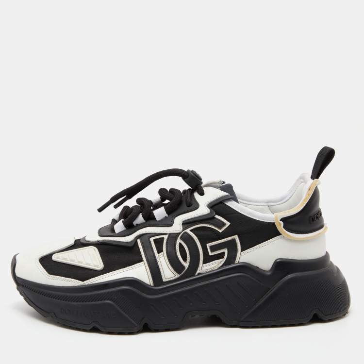 Pre Owned Dolce & Gabbana Black/White Leather and Nylon Low Top Sneakers Size 42