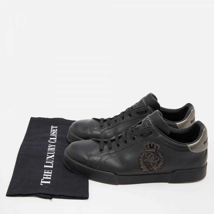 Pre Owned Dolce & Gabbana Black Leather Patch Portofino Low Top Sneakers Size 44