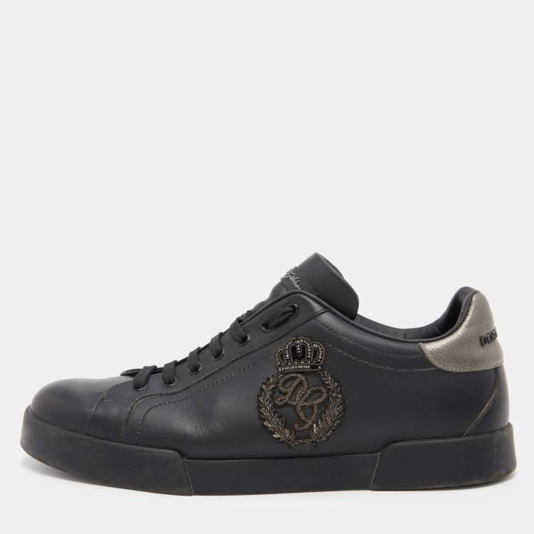 Pre Owned Dolce & Gabbana Black Leather Patch Portofino Low Top Sneakers Size 44