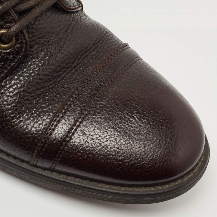 Pre Owned Dolce & Gabbana Dark Brown Leather Siracusa Bison Boots Size 44