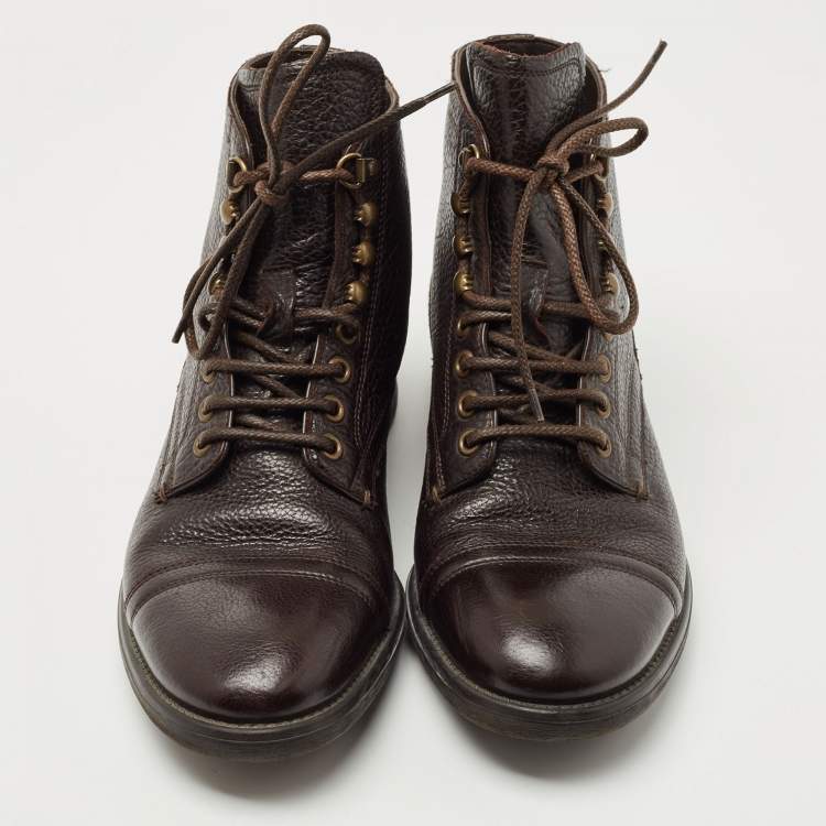 Pre Owned Dolce & Gabbana Dark Brown Leather Siracusa Bison Boots Size 44