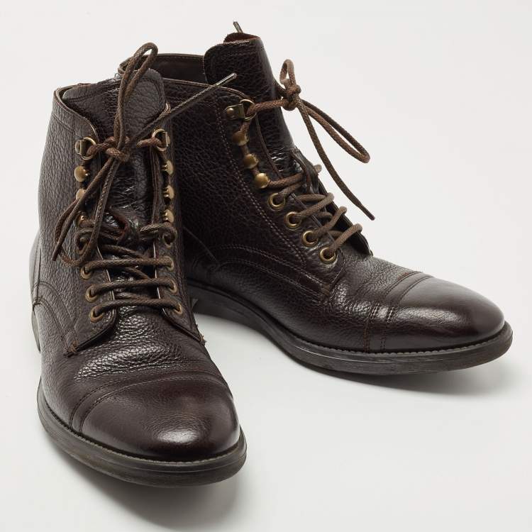 Pre Owned Dolce & Gabbana Dark Brown Leather Siracusa Bison Boots Size 44
