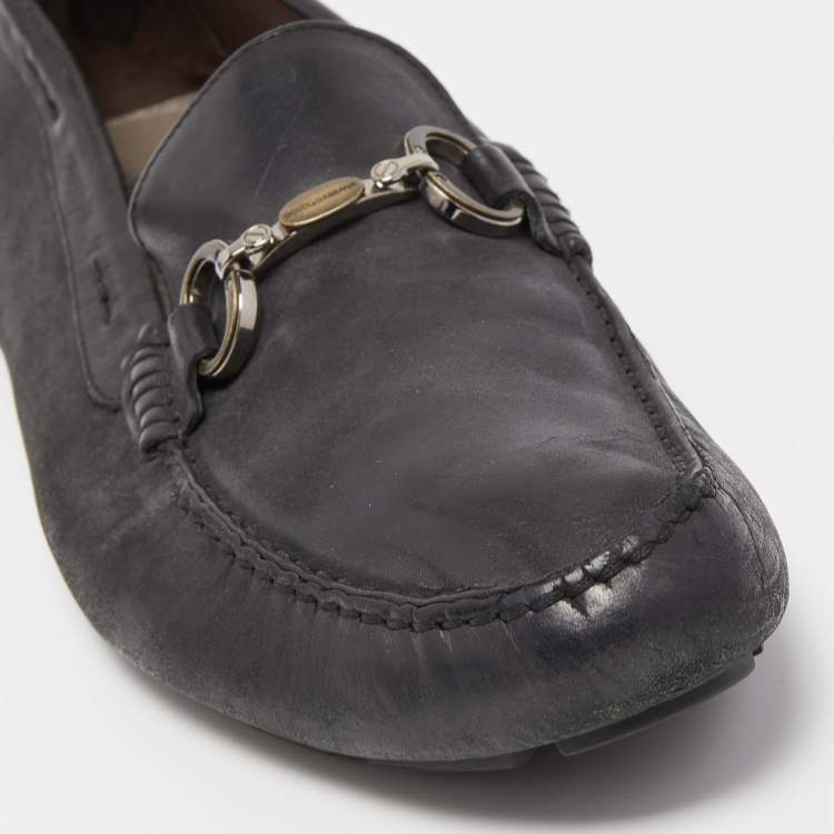 Pre Owned Dolce & Gabbana Black Leather Slip On Loafers Size 44