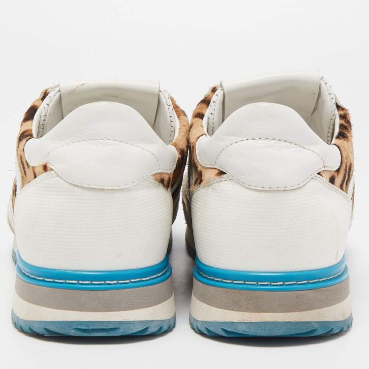 Pre Owned Dolce & Gabbana White Leather Leopard Print Nigeria Low Top Sneakers Size 42