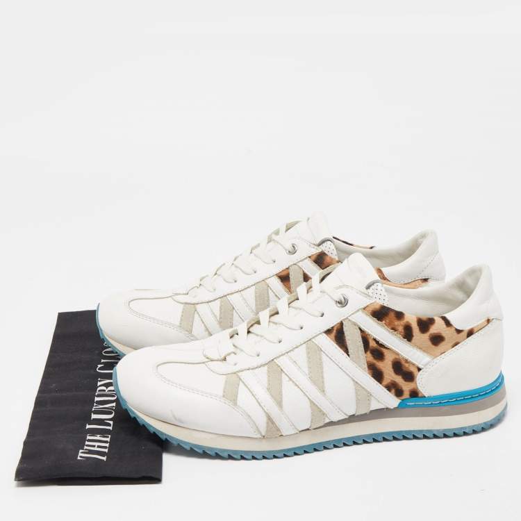 Pre Owned Dolce & Gabbana White Leather Leopard Print Nigeria Low Top Sneakers Size 42